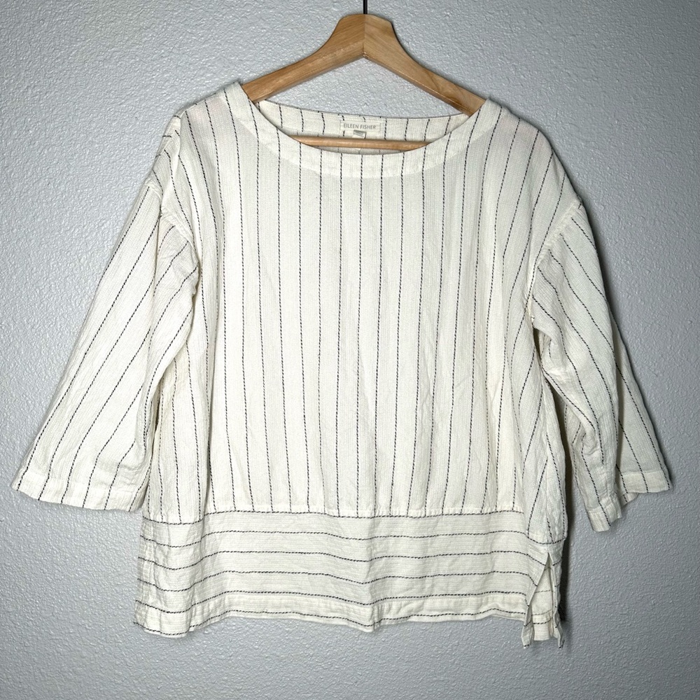 Eileen Fisher Women’s Natural Beige Striped Gauze Blouse Size XS